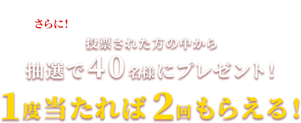 さらに！投票された方の中から抽選で40名様にプレゼント！１度当たれば2回もらえる！